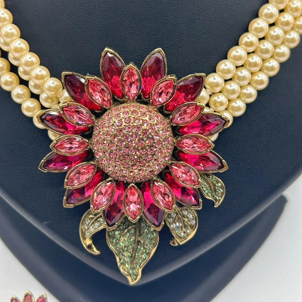 Heidi Daus Divine Miss Daisy swarovski crystal faux pearl necklace and earrings - Picture 3 of 12